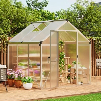 6x6FT Walk In Polycarbonate Greenhouses With Enhanced Aluminum Frame And Roof Vent For Outdoors And Seasons Garden Planting Silver 10 6x6FT Walk In Polycarbonate Greenhouses With Enhanced Aluminum Frame And Roof Vent For Outdoors And Seasons Garden Planting Silver - Image 8