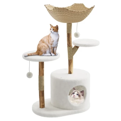 Modern Cat Tree With Natural Solid Wood Scratching Post, 110cm Multi-Layer Cats Tower 10 Modern Cat Tree With Natural Solid Wood Scratching Post, 110cm Multi-Layer Cats Tower - Image 8