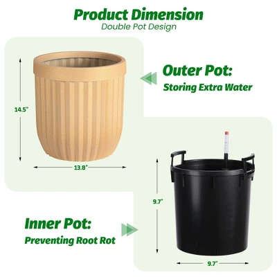 14.5/23/31 Inch Tall Planter, Square Planter Set Of 2, Large Indoor/Outdoor Flower Pots With Drainage Holes, Water Level Monitor & Wheels For Patio 9 14.5/23/31 Inch Tall Planter, Square Planter Set Of 2, Large Indoor/Outdoor Flower Pots With Drainage Holes, Water Level Monitor & Wheels For Patio - Image 7