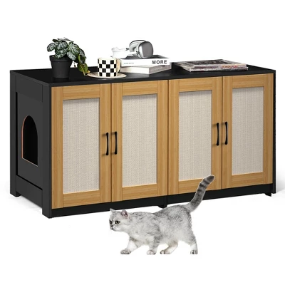 Double Cat Litter Box Enclosure For 2 Cats, 47.2" Large Wood Hidden Kitty Furniture With Sisal Doors 11 Double Cat Litter Box Enclosure For 2 Cats, 47.2" Large Wood Hidden Kitty Furniture With Sisal Doors - Image 9