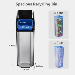 56L Dual Step-On Kitchen Trash Can With Butterfly Lid, 2 * 7.4Gal/28L Step Trash Can