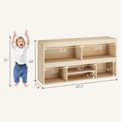 Kids Storage Organizer With Drawer, Toy Storage Shelf, 5 Cubes Storage Organizer, Wooden Storage Cabinet For Playroom