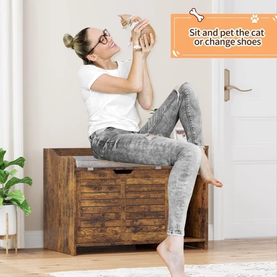 Cat Litter Box Enclosure With Top Opening & Cushion, Wooden Cat Washroom Furniture With Storage – 23" L X 19" W X 16" H, Grey 6 Cat Litter Box Enclosure With Top Opening & Cushion, Wooden Cat Washroom Furniture With Storage – 23" L X 19" W X 16" H, Grey - Image 4