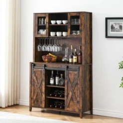 Jojoka 70" Wine Coffee Bar Cabinet With Storage Hutch, Kitchen Pantry Liquor Cabinet With Sliding Barn Doors, Bottle Glasses Rack, Farmhouse Buffet 16 Jojoka 70" Wine Coffee Bar Cabinet With Storage Hutch, Kitchen Pantry Liquor Cabinet With Sliding Barn Doors, Bottle Glasses Rack, Farmhouse Buffet -House Beautiful GUEST e4998a71 c5a8 4f5e a9bd 6e3be2b53ec0 1