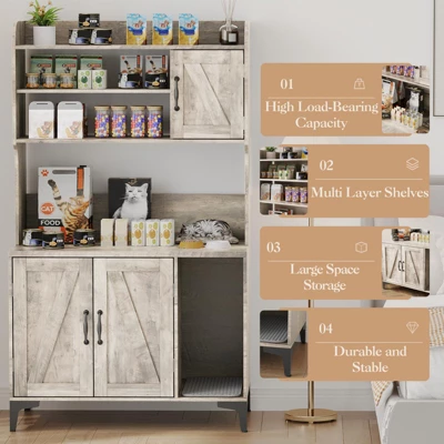 Cat Litter Box Enclosure With 4 Shelves & Storage Cabinet, 51.1 Inch Tall Hidden Cat Furniture With Scratch Pad, Multi-Functional Indoor Cat House 7 Cat Litter Box Enclosure With 4 Shelves & Storage Cabinet, 51.1 Inch Tall Hidden Cat Furniture With Scratch Pad, Multi-Functional Indoor Cat House - Image 5