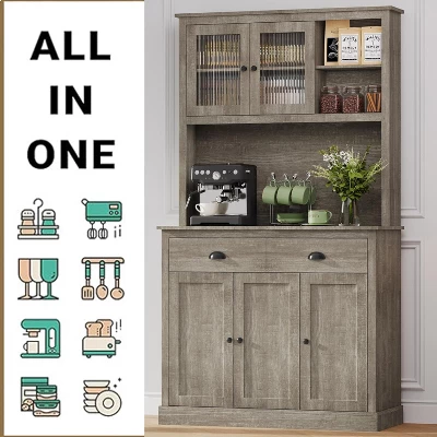 Kitchen Pantry Cabinet With Microwave Shelf,Tall Coffee Bar Cabinet,Freestanding Storage Cabinet With Doors And Shelves 5 Kitchen Pantry Cabinet With Microwave Shelf,Tall Coffee Bar Cabinet,Freestanding Storage Cabinet With Doors And Shelves - Image 3