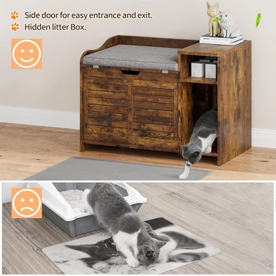 Cat Litter Box Enclosure With Top Opening & Cushion, Wooden Cat Washroom Furniture With Storage – 23" L X 19" W X 16" H, Grey 7 Cat Litter Box Enclosure With Top Opening & Cushion, Wooden Cat Washroom Furniture With Storage – 23" L X 19" W X 16" H, Grey - Image 5