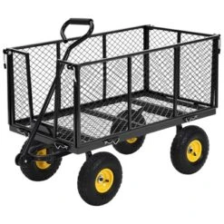 1100 Lbs Steel Garden Cart, Heavy Duty Metal Garden Wagon With 10" Wheels, All-Terrain Wagon With 180° Rotating Handle & Removable Sides