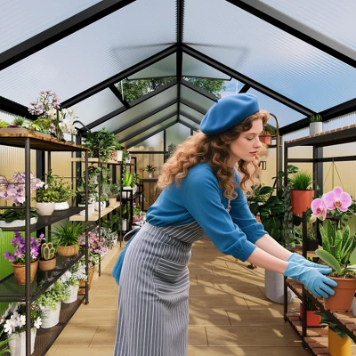 8x10 FT Aluminum Large Walk-in Green House Polycarbonate Greenhouse With Roof Vent Ground Nails Lockable Push Door 4 8x10 FT Aluminum Large Walk-in Green House Polycarbonate Greenhouse With Roof Vent Ground Nails Lockable Push Door - Image 2