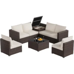 Rattan Patio Sectional Sofa Set 8 Pieces Outdoor Wicker Furniture Couch Patio Storage Table Coffee Table Backyard Furniture Conversation SetGray Sofa -House Beautiful GUEST e544be9b 2f13 41dc bebb 102702408fc8