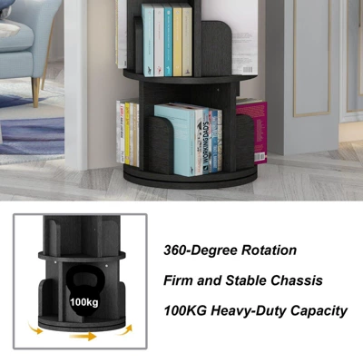 Rotating Bookshelf, 4-Tier Bookcase Storage Rack For Kids & Adults, Corner Spinning Book Shelf For Small Space, Wood Revolving Bookcase Organizer 7 Rotating Bookshelf, 4-Tier Bookcase Storage Rack For Kids & Adults, Corner Spinning Book Shelf For Small Space, Wood Revolving Bookcase Organizer - Image 5