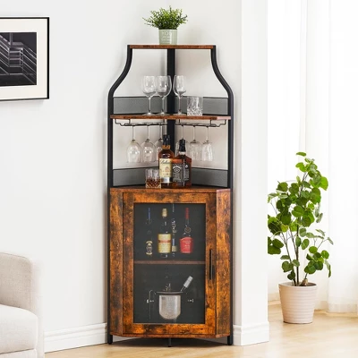 Corner Wine Cabinet With Detachable Wine Rack, 5-Tier Industrial Corner Bar Cabinet With Barn Door And Glass Holder 15 Corner Wine Cabinet With Detachable Wine Rack, 5-Tier Industrial Corner Bar Cabinet With Barn Door And Glass Holder - Image 13