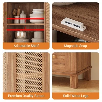 Kitchen Pantry Storage Cabinet With 2 Rattan Doors And 2 Adjustable Shelves, 64" Tall Farmhouse Food Pantries Cabinet 5 Kitchen Pantry Storage Cabinet With 2 Rattan Doors And 2 Adjustable Shelves, 64" Tall Farmhouse Food Pantries Cabinet - Image 3
