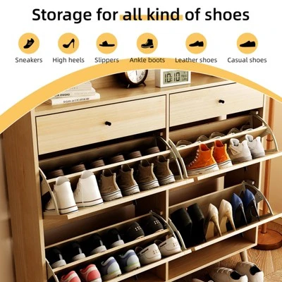 Rattan Shoe Cabinet Storage For Entryway With 4 Flip Drawers And 2 Drawer, Farmhouse Narrow Shoe Rack Organizer Hidden Shoe Rack Drawer 6 Rattan Shoe Cabinet Storage For Entryway With 4 Flip Drawers And 2 Drawer, Farmhouse Narrow Shoe Rack Organizer Hidden Shoe Rack Drawer - Image 4