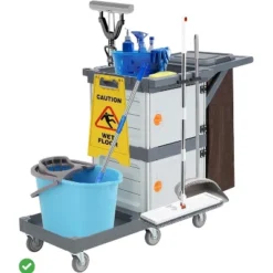 Commercial Cleaning Carts On Wheels - 3-Shelf Janitorial Cart With 2 Lockable Cabinets & Cover -House Beautiful GUEST e5f7acd9 6114 4ff1 845d 05e3ea9e91d3