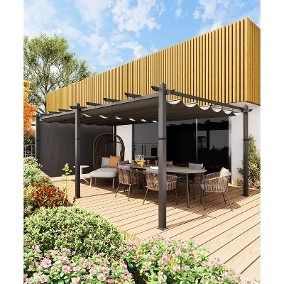 12x20ft Extra Large Aluminum Pergola With Adjustable Sun Shade Canopy, 4-Side Anchoring, Gray Frame & Curtains 6 12x20ft Extra Large Aluminum Pergola With Adjustable Sun Shade Canopy, 4-Side Anchoring, Gray Frame & Curtains - Image 4