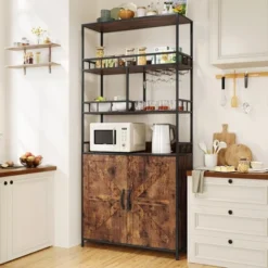 Bar Cabinet Tall Wine Cabinet 70.8" Freestanding Wine Rack Industrial Liquor Cabinet With Glass Holder -House Beautiful GUEST e6a52bd8 1be5 4881 b79b 882f80e8d0d8