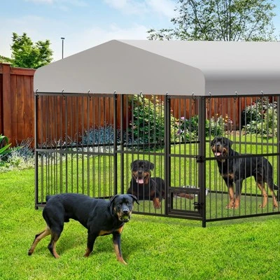 8X4FT/10X10FT/4X4FT Large Outdoor Dog Kennel, Heavy Duty Metal Dog Cage With Roof, Lock And Rotating Feeder, For All Dog Breeds 8 8X4FT/10X10FT/4X4FT Large Outdoor Dog Kennel, Heavy Duty Metal Dog Cage With Roof, Lock And Rotating Feeder, For All Dog Breeds - Image 6