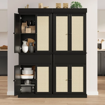 69" Tall Pantry Cabinet, Rattan Kitchen Pantry Storage Cabinet With Doors And Adjustable Shelves, Freestanding Cupboard Cabinet With Drawer 8 69" Tall Pantry Cabinet, Rattan Kitchen Pantry Storage Cabinet With Doors And Adjustable Shelves, Freestanding Cupboard Cabinet With Drawer - Image 6