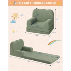 Kids Couch, 2-in-1 Convertible Teddy Fleece Fabric Toddler Sofa Chair, Soft Fold Out Couch Lounger For Kids, Children's Sofa Bed For Playroom -House Beautiful GUEST e6eff998 d020 4c4d 81c0 f58fc1be7c9c