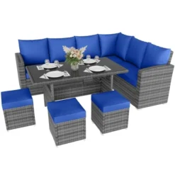 7-Piece Outdoor Wicker Sofa Set With Cushions And Glass Table, Sectional Patio Conversation Furniture For Backyard And Balcony, Grey And Blue 13 7-Piece Outdoor Wicker Sofa Set With Cushions And Glass Table, Sectional Patio Conversation Furniture For Backyard And Balcony, Grey And Blue -House Beautiful GUEST e6f10a0e c6be 4c8e a7de 52a2512550c6