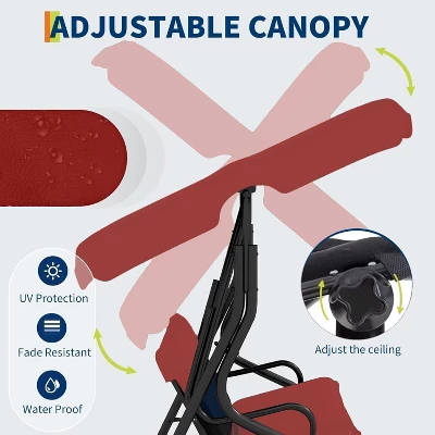 Outdoor Porch Swing Chair With Adjustable Canopy For Adults 3 Seat Glider Bench With Thickened Cushions, Durable Frame 4 Outdoor Porch Swing Chair With Adjustable Canopy For Adults 3 Seat Glider Bench With Thickened Cushions, Durable Frame - Image 2