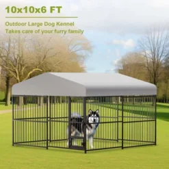 Large Outdoor Dog Kennel, 10x10FT Dog Kennel Outside With 2 Stainless Steel Bowl, Waterproof Cover, Iron Guardrails 12 Large Outdoor Dog Kennel, 10x10FT Dog Kennel Outside With 2 Stainless Steel Bowl, Waterproof Cover, Iron Guardrails -House Beautiful GUEST e757896e b1e5 4294 9343 7f28bfe0911d 1