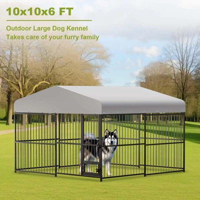 4X4x6FT Large Outdoor Dog Kennel, Heavy Duty Metal Dog Cage With Waterproof Roof, Rotating Feeding Bowl And Lock, For All Dog Breeds 8 4X4x6FT Large Outdoor Dog Kennel, Heavy Duty Metal Dog Cage With Waterproof Roof, Rotating Feeding Bowl And Lock, For All Dog Breeds - Image 6