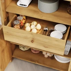 71" Tall Arched Kitchen Pantry Cabinet, Farmhouse Wooden Cupboard Pantry Cabinet With Acrylic Doors, Hidden Drawer & Adjustable Shelves -House Beautiful GUEST e85ed3cc 0323 474f baf1 e1fc2691f524