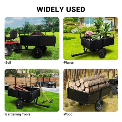 750 Lbs Heavy-Duty Steel Dump Cart - 15 Cubic Feet Garden Utility Trailer With Removable Sides, Hand-Pull Or Foot Pedal Dumping For ATV UTV 8 750 Lbs Heavy-Duty Steel Dump Cart - 15 Cubic Feet Garden Utility Trailer With Removable Sides, Hand-Pull Or Foot Pedal Dumping For ATV UTV - Image 6