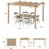 10x10ft Outdoor Aluminum Pergola Retractable UPF50+ Canopy, Wood Grain Frame, Khaki Curtain, Tool-Free Assembly