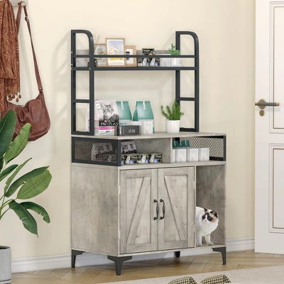 Cat Litter Box Enclosure With Shelves – Hidden Wooden Pet House Storage Cabinet With Open Compartment & Top Shelf, 31.5"L X 17.7"W X 54.7"H, Grey 10 Cat Litter Box Enclosure With Shelves – Hidden Wooden Pet House Storage Cabinet With Open Compartment & Top Shelf, 31.5"L X 17.7"W X 54.7"H, Grey - Image 8