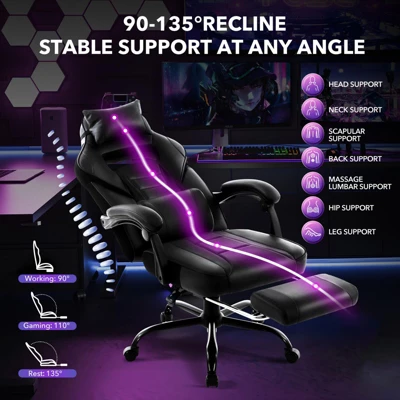 Big And Tall Office Chair, High Back Leather Gaming Chair With Footrest, Ergonomic Computer Chair W/Lumbar Support & Headrest, 360° Swivel Base 7 Big And Tall Office Chair, High Back Leather Gaming Chair With Footrest, Ergonomic Computer Chair W/Lumbar Support & Headrest, 360° Swivel Base - Image 5