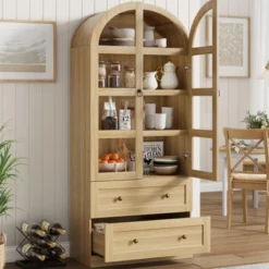 72" Arched Kitchen Pantry, Wood Arch Kitchen Storage Cabinets With Doors, Drawers, Shelves, Farmhouse Freestanding Versatile Large Cupboard Cabinet -House Beautiful GUEST ea2a317f 7d01 4218 b286 defe06dc2047