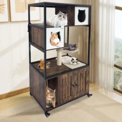 Cat Tree With Litter Box Enclosure 57.5''H Wooden Cat Tower Cabinet With Wheels 16 Cat Tree With Litter Box Enclosure 57.5''H Wooden Cat Tower Cabinet With Wheels -House Beautiful GUEST eaa8db6d af9e 414f a91e 0e555ae81713