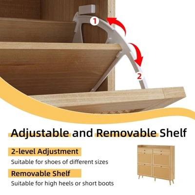 Rattan Shoe Cabinet Storage For Entryway With 4 Flip Drawers And 2 Drawer, Farmhouse Narrow Shoe Rack Organizer Hidden Shoe Rack Drawer 5 Rattan Shoe Cabinet Storage For Entryway With 4 Flip Drawers And 2 Drawer, Farmhouse Narrow Shoe Rack Organizer Hidden Shoe Rack Drawer - Image 3