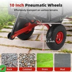 Steel Garden Cart, 880LBS/1400LBS Heavy Duty Garden Dump Cart, Meatl Utility Wagon With Removable Sides & 180° Rotating Handle