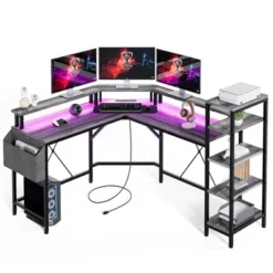 61 Inch L-Shaped Gaming Desk, Ergonomic Computer Desk, With 5-Tier Shelves, LED, Power Outlet & Storage Bag 19 61 Inch L-Shaped Gaming Desk, Ergonomic Computer Desk, With 5-Tier Shelves, LED, Power Outlet & Storage Bag -House Beautiful GUEST eb43382a 2563 4c72 a281 17fb316e4840
