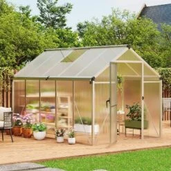 6x10 FT Greenhouse, Easy Assembly Aluminum Polycarbonate Greenhouses For Outdoors With Roof Vent And Ground Nails -House Beautiful GUEST eb70f723 caca 4a46 955a ef1fcbf0044b
