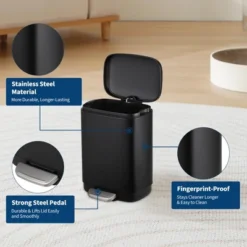 12 Liter 3.2 Gallon Stainless Steel Trash Can, Soft Close Lid, Child Proof Step On Pedal, Black For Kitchen & Home -House Beautiful GUEST eba66da4 9f1a 4d16 b0d1 45bfd5c87d1d