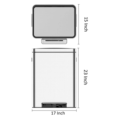 8/9.5/10.6 Gallon Dual Trash Can, Rectangular Waste Basket With Metal Lid & Step Foot Pedal, Double Compartment Classified 4 8/9.5/10.6 Gallon Dual Trash Can, Rectangular Waste Basket With Metal Lid & Step Foot Pedal, Double Compartment Classified - Image 2