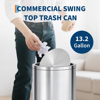 13/18.5 Gallon Stainless Steel Trash Can With Lid, 50/70 Liter Swing Top Garbage Can 6 13/18.5 Gallon Stainless Steel Trash Can With Lid, 50/70 Liter Swing Top Garbage Can - Image 4
