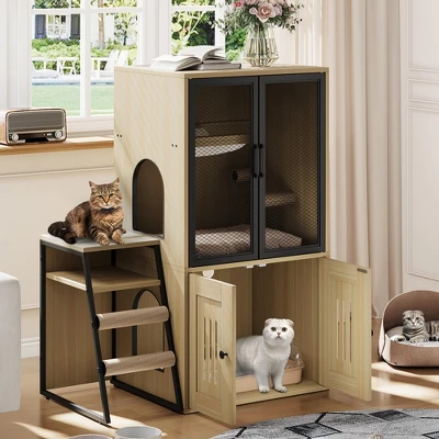 Cat Litter Box Enclosure With Ladder And Doors For 2 Cats,Double Cat House With Storage Space 12 Cat Litter Box Enclosure With Ladder And Doors For 2 Cats,Double Cat House With Storage Space - Image 10