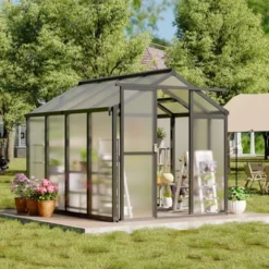 6x8 Ft Aluminum Frame Polycarbonate Accessible Greenhouses With Roof Vents And Sliding Doors Suitable For Outdoor Gardens And Backyards, Black -House Beautiful GUEST ed234af8 0136 4bd2 8e68 e9baa2ac18df