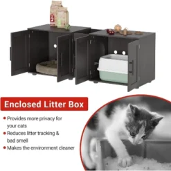 Double Cage Cat Litter Box Enclosure Furniture – Hidden Wooden Enclosed House For 2 Cats, 55" L X 17.7" W X 22.5" H – Discreet Odor-Control Design -House Beautiful GUEST ed517d1f ce2b 4029 abc5 ce1e5f9539a1