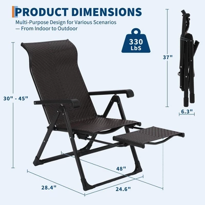 Adjustable Reclining Lounge Chair With Footrest, Folding Patio Chair For Poolside, Garden, Backyard, Outdoor Relax 4 Adjustable Reclining Lounge Chair With Footrest, Folding Patio Chair For Poolside, Garden, Backyard, Outdoor Relax - Image 2