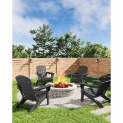 Folding Adirondack Chairs, HDPE Plastic Outdoor Chairs With Wood Texture - 380Lbs & Weather Resistant