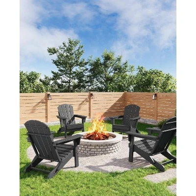 Folding Adirondack Chairs, HDPE Plastic Outdoor Chairs With Wood Texture - 380Lbs & Weather Resistant 3 Folding Adirondack Chairs, HDPE Plastic Outdoor Chairs With Wood Texture - 380Lbs & Weather Resistant