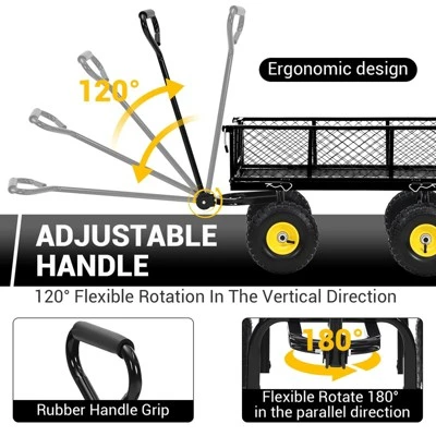 900 Lbs Steel Garden Cart, Heavy Duty Metal Garden Wagon With 10" Wheels, All-Terrain Wagon With 180° Rotating Handle & Removable Sides 5 900 Lbs Steel Garden Cart, Heavy Duty Metal Garden Wagon With 10" Wheels, All-Terrain Wagon With 180° Rotating Handle & Removable Sides - Image 3