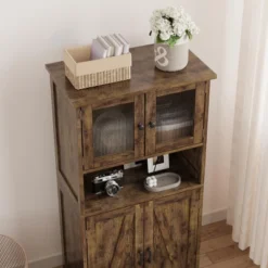 54in Tall Farmhouse Freestanding Kitchen Pantry Cabinet With Glass Doors And Adjustable Shelves Cupboard -House Beautiful GUEST eeaa6887 1083 49a5 bcab c05822de53bf